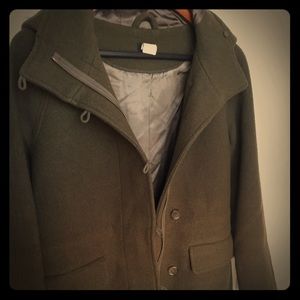 J crew women’s army green pea coat size 6